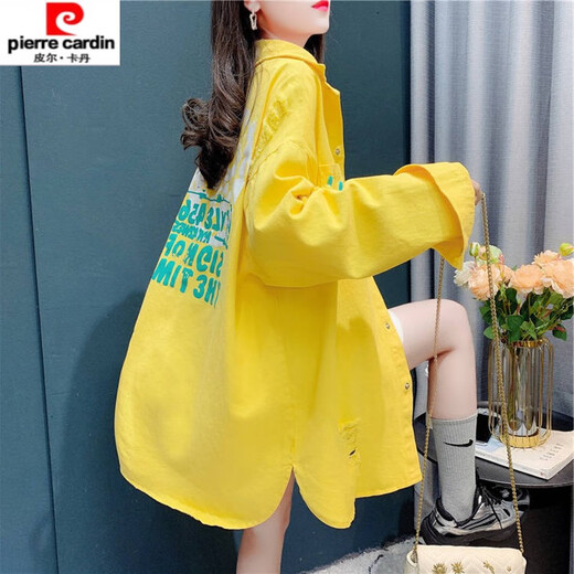 Pierre Cardin Design-Nischen-Hemd mit Rissen für Damen, Frühling und Herbst, vielseitiges Oberteil, Oberbekleidung, mittellanger Mantel für Damen 829 S (empfohlen 115Jin Jin, entspricht innerhalb von 0,5 kg)