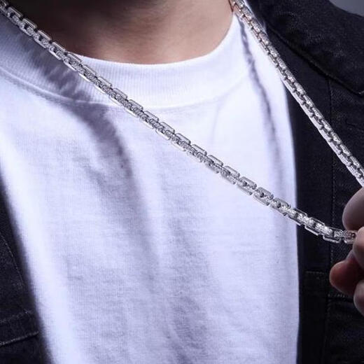 Luruo S999 sterling silver necklace men's platinum texture necklace simple platinum-plated men's chain car flower dense card necklace versatile and fashionable 45cm