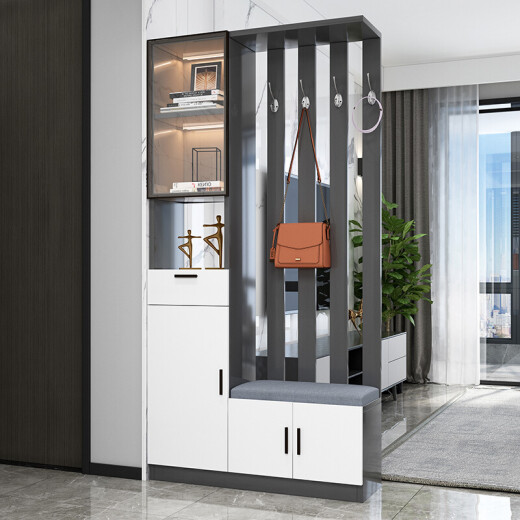 Entrance entrance cabinet modern light luxury shoe cabinet integrated partition cabinet modern simple light luxury foyer living room office screen partition entry door home entrance partition wall room partition light luxury iron gray 80 [right stool] delivery + installation assembly frame structure
