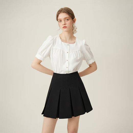 Fan Silan White French Square Collar Camiseta para mujeres 2024 Summer NUEVO TEMPERAMENTO DE CABLADOR Top 24FS12182 White S