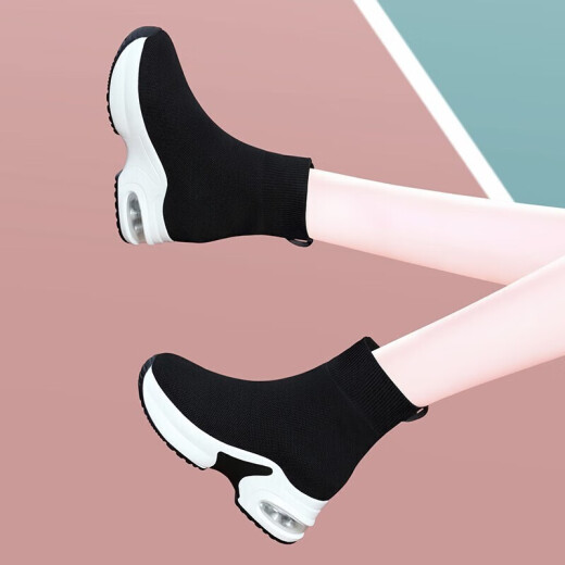 Guciheaven High-Top-Sockenschuhe für Frauen im Herbst und Winter High-Top-Elastizitätsschuhe für Frauen im Frühling 2023 Neue Sportschuhe Stiefel Single Schuhe 9759-1 Schwarz plus Samt 35