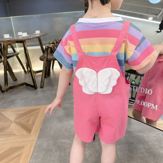 Beautiful children's clothing girls summer suit 2023 new toddler Internet celebrity small children fashionable girl baby girl child clothes rose red 110 size recommended 3-4 years old