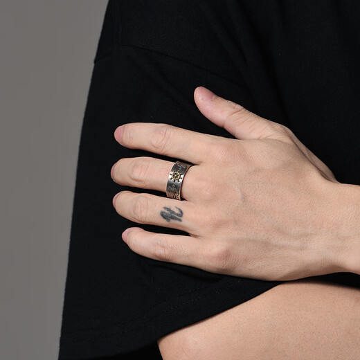 Mingyang Decorative Sea 925 Silver Anchor Ring Men's Trendy Personality Original Design Single Ring Fashionable and Versatile Open Index Finger Ring Anchor Open Ring (Size Adjustable)