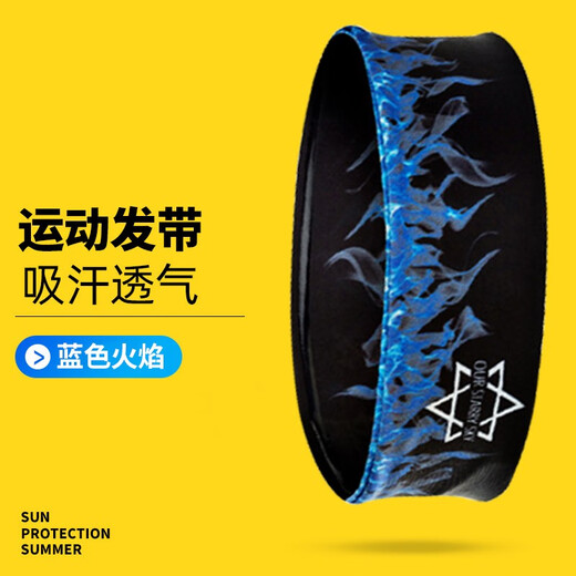 Feiyali Sports Headband Men's Sweat-Absorbent Children's Antiperspirant Headband Forehead Protector Headband Running Basketball Headband Women's Hip-Hop Long Hair Winter Full Circle Headband Blue Flame One Size