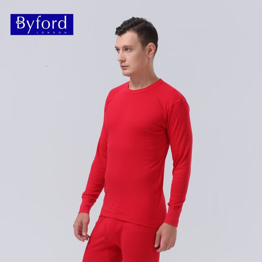 百富（BYFORD）男士秋衣秋裤全棉专柜款针织保暖内衣套装长袖打底男红MW8826\846  MW8826+MW8937-套装-红色-薄款 L