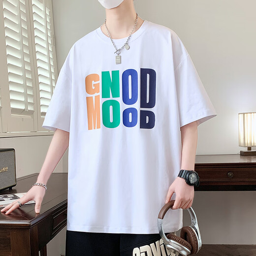 裴诗妍青少年短袖t恤男孩子12-15岁初高中学生运动休闲套装大童潮流夏装 d3523-5白色短袖+短裤 M  80-95斤左右