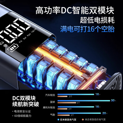 Jumu car air pump car tire high-pressure air pump electric high-power air filling pump barrel wireless portable smart wireless model 1 second air filling automatic charging and stopping