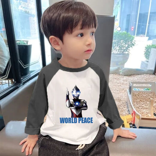 
Snoopy (SNOOPY) boys' autumn and winter warm velvet handsome children's long-sleeved T-shirt autumn cartoon Ultraman rag-shoulder base shirt trendy blue-T983+khaki-T276 48 recommended height below 48CM