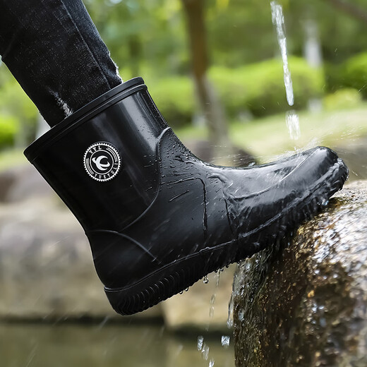 Hongxun Fishing Boots Autumn Winter Summer Rain Shoes Men's 2023 New Waterproof Anti-Slip Water Shoes Men's Kitchen Special Fishing Work Black 39