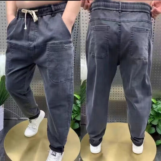 写璇（XIEXUAN）夏季休闲直筒加肥加大胖力牛仔裤男宽松哈伦大码裤耐磨干活裤  K803牛仔裤【灰色】  3XL(建议145-160斤)