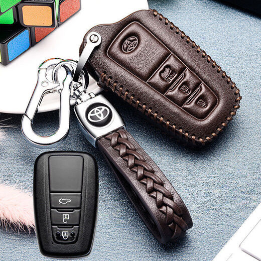 Geeignet für den neuen 2021 Toyota Corolla Key Cover echtes Leder 2019 Corolla Key Case Dual-Motor-Mode-High-End-Schnalle für Männer und Frauen-D-Style-Schwarz (14-18 Modelle mit One-Click-Start)