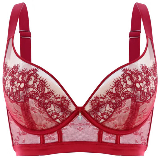 Ancient and modern (GUJIN) red underwear in the year of birth, thin big breasts, small push-up bra, anti-sagging, side breasts, body shaping bra set, wine red/suit, M 34/75C, thin cup about 0.3C