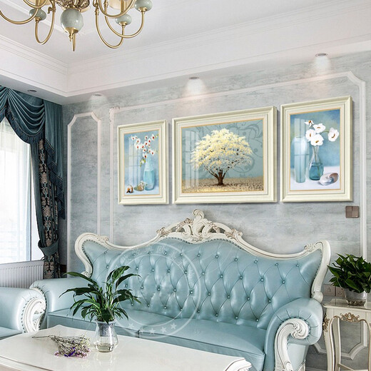 Yimi Wohnzimmer Dekoration Malerei Modernes einfaches Sofa-Hintergrund Wandmalerei Europäischer Esszimmer Hängende Malerei American Mural Ping An Nafu (einfacher, europäischer weißer Rahmen) 55x70*2-70 x 90 cm geeignet für 3 ~ 4 Sofas geeignet