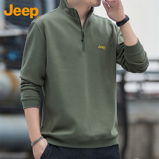 JEEP Jeep sweatshirt men's autumn and winter loose stand-up collar long-sleeved T-shirt men's casual clothes men's military green XL