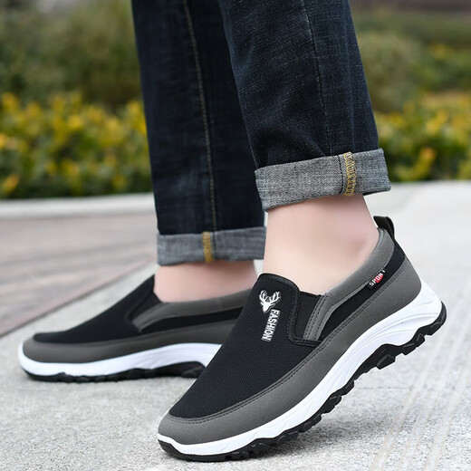 鬼八哥老北京布鞋夏季中老年爸爸鞋子男防滑耐磨一脚蹬懒人软底板鞋男 FH-东弘LS-118黑色 41