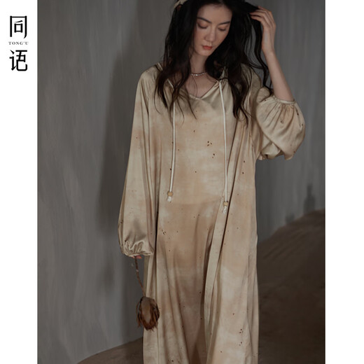 同语睡裙女春秋季冰丝长袖宽松家居服高级时尚可外穿女士新款睡衣 女士-S3524 L