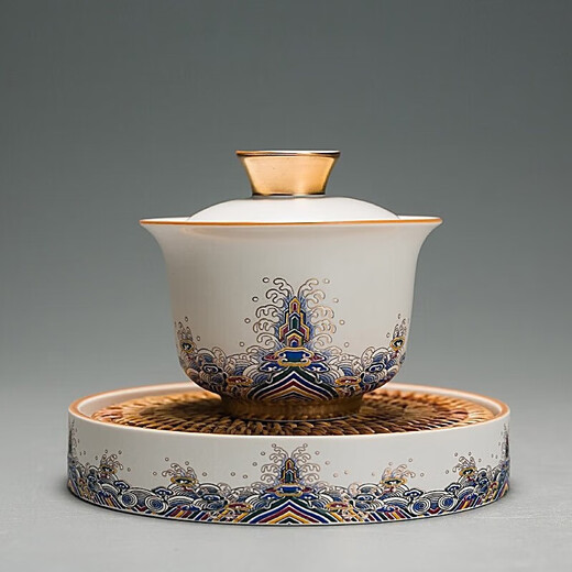 Rongshantang enamel colored bubble tea cup ceramic master cup single cup tea cup fair cup lid bowl tea washing pot holder teapot Kung Fu tea set gold wire enamel pot holder + lid bowl set