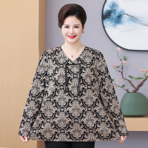 Langshe Fat Mom Mode Langarm T-Shirt für Frühlings- und Herbst mittlere und ältere Menschen sowie große Größe 200 Jin [Jin entspricht 0,5 kg] lose und schlanker Bauchhemd Nr. 1 Farbe [679#] 6xl empfohlen 175-190 Jin [Jin gleich 0,5 kg]