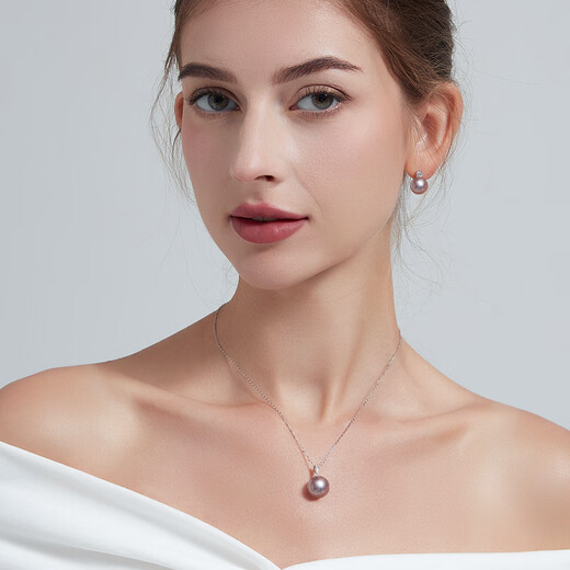 Hai Tong Jiu Zi Li Huo 18K Gold Diamond Freshwater Pearl Pendant Single Feminine Clavicle Chain Perfect Round Pearl Necklace Subtle 10-11mm