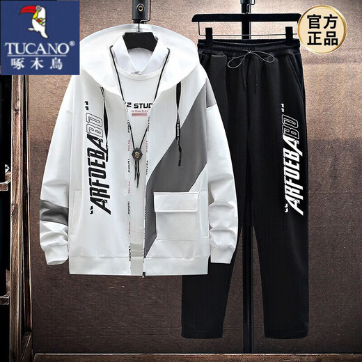 Woodpecker (TUCANO) casual sweatshirt suit for men in spring and autumn trendy Korean style coat cardigan for teenagers with matching clothes men's TZ886 black two-piece suit XL 120-140Jin Jin equals 0.5 kg