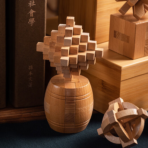 Jiayile mortise and tenon toy Luban lock hole full set of solid wood children's unlock building block thinking development and training patience Six Tong + Illustration Video