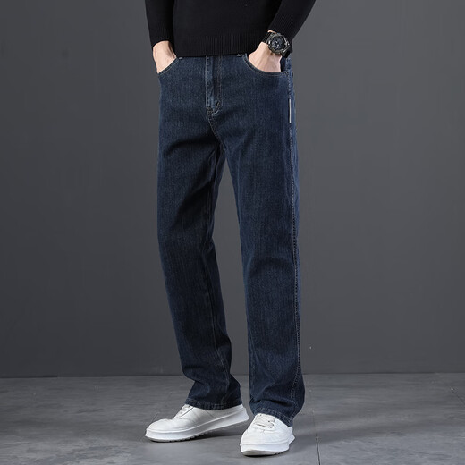 Luo Meng high-end jeans men's spring and autumn loose straight 2025 new stretch wide-leg middle-aged casual pants men's blue gray trousers 32 waist 2 feet 5 suitable for 140 Jin Jin equals 0.5 kg or so