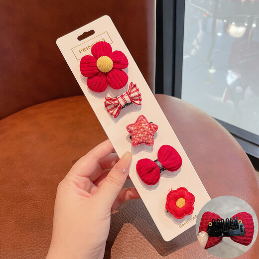 Maimed baby hair clips for girls that do not hurt hair, cute and super cute hair clips for children, infants and toddlers, fetal hair clips, small red flower bow hair clips - 5-piece set in bag
