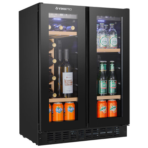 VINOPROBU-96D red wine cabinet embedded slim air-cooled constant temperature tea beverage household double-door constant temperature refrigerator multi-function wine rack + ice bar 96L