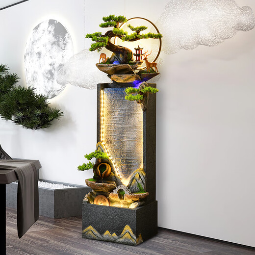 善水源高山流水摆件循环水幕墙客厅落地办公室玄关招财风水轮高端开业 善水源-似水映月-小号