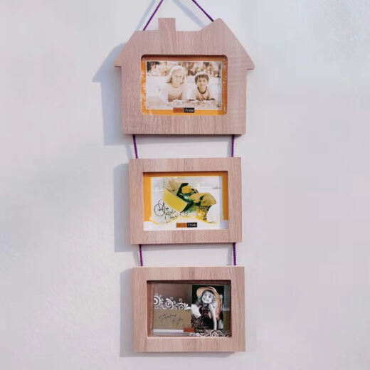 Haojinju Fotorahmen Platzierungstisch, Drei-in-Eins-Fotorahmen Combo-Rahmen moderne Wandhänge Bildrahmen Einfache Plattform Foto Wand Holz Bild, Drei-in-One-Eichenfarbe Horizontaler Stil 04 Drei sieben Zoll Fotos 12173