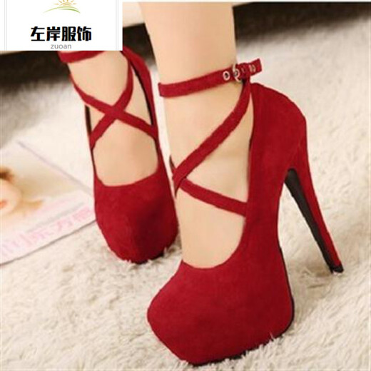 High heels, stilettos, large size transvestite cross-dressing, fun suede nightclub straps, 12cm women's singles, size 404142, YP2.22, shipped on the 22nd, red suede upgraded version 42