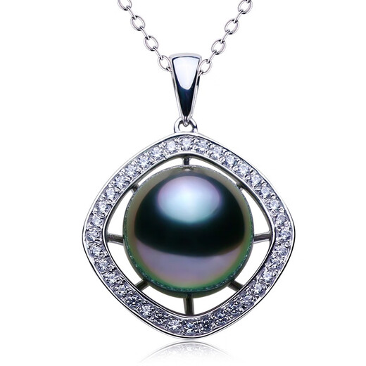 Mu Qinzhenyu 18K gold Tahitian black pearl pendant 9.9mm malachite green transparent purple seawater pearl necklace pair