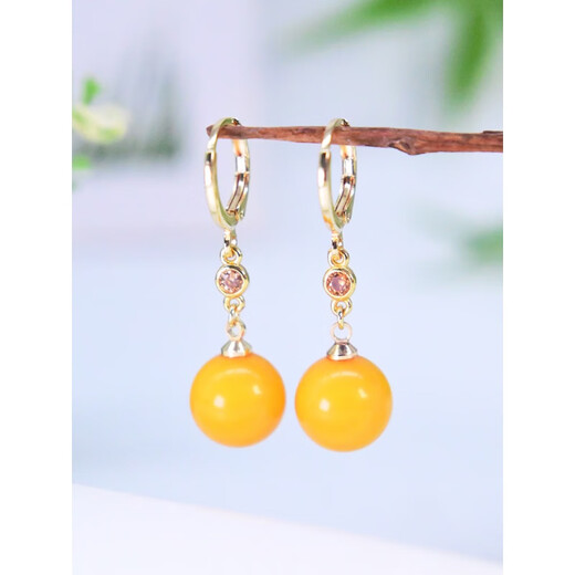 Yadige natural beeswax earrings chicken oil yellow amber round bead earrings 14K gold-filled women's simple fashionable face-shaping earrings