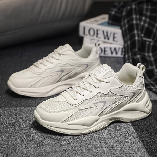 PATAL VIETON Spring and Autumn Men's Shoes High-Elevation Sports Running White Shoes Summer Mesh Casual Little White Dad Versatile Putian Trendy Shoes Men Beige 826 41
