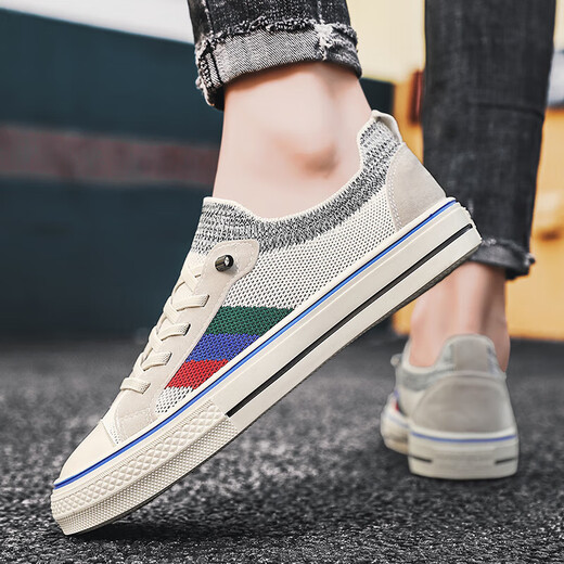 Yiqi canvas men's shoes 2025 new summer breathable thin fashion casual board shoes one foot lazy old Beijing cloth shoes 8J21 meters blue 41