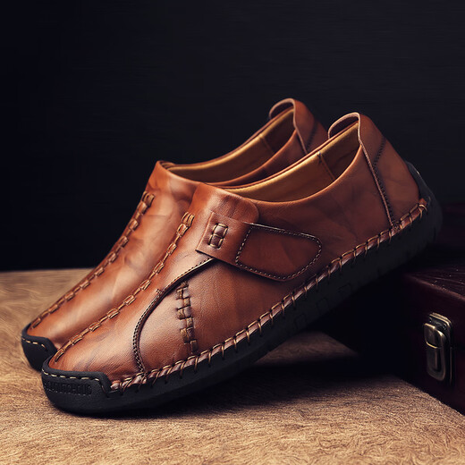 Western Region Kamelgröße Marke 2023 Herren Lederschuhe Herren Herbst Neue echte Lederbohnenschuhe Großgröße 9912 Rotbraun 39