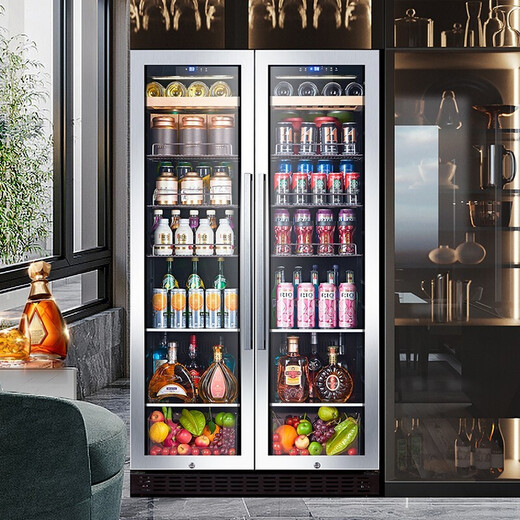 BAIKAILUN ultra-thin double-door double-temperature red wine cabinet air-cooled frost-free stainless steel wine cabinet office double-door constant temperature tea beverage integrated double-door living room household large-capacity refrigerator 1.6 meters dual-temperature red wine + ice bar glass style 51 bottles