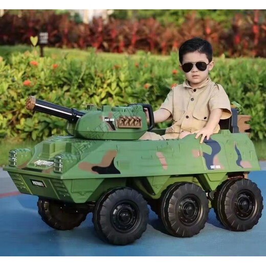 猎瑞儿童遥控坦克车可坐人电动六轮玩具装甲车男女小孩礼物大号 深空灰