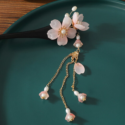 Meng Junchen ancient style peach wood hairpin glazed light pink low plate ancient simple Hanfu national style hair accessories birthday Valentine's Day gift Fendai