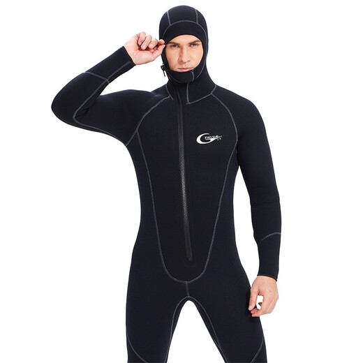Swimming speed (Yon sub) YON SUB wetsuit one-piece thickened hooded wetsuit snorkeling suit 5mm winter swimming thermal suit cold-proof surfing suit black 5MM thickness XL