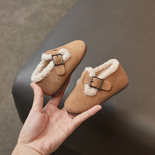G.DUCKKIDS little yellow duck girl baby cotton shoes winter baby toddler shoes soft sole 1-3 year old children's princess shoes plus velvet warm men khaki plus velvet 24 inner length 15cm