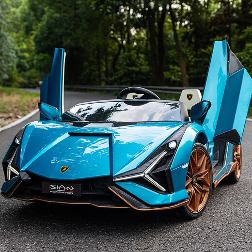 
Star Lulamborghini children's electric car four-wheeled car two-seater toy car can be seated for adults with remote control baby stroller. Painted blue four-wheel drive + MP4 LCD screen + 24V15AH leather seat + adult seat + soft wheel + remote control + swing