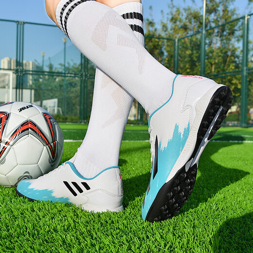 WEJIESS football shoes men's broken nails TF training shoes for adults, boys and girls, middle school and primary school students in the competition leather surface rubber sole broken X19 moon color-broken nails 42 socks + guard + shoe bag