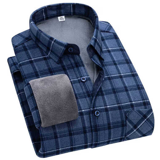 Woodpecker long-sleeved plaid shirt men's autumn and winter plus velvet thickened warm men's shirt casual large size dad's clothes men's clothing 9906 5XL