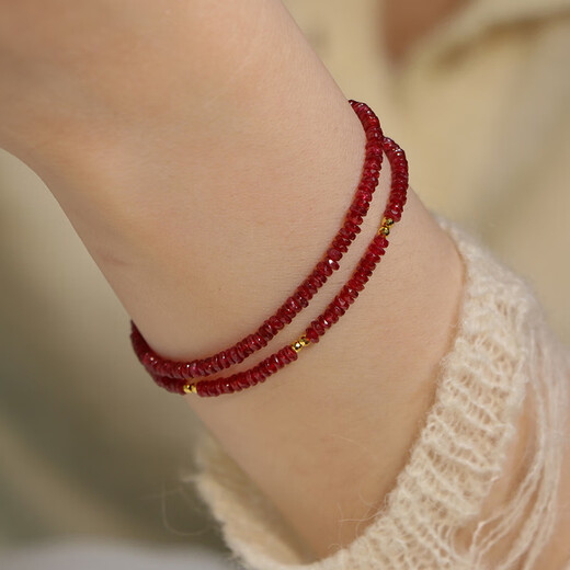 Huangben Sunset Rose Pigeon Blood Ruby Single Circle Bracelet Sand Gold Finishing Temperament Versatile Simple Personalized Bracelet Women's Gift Plain Chain Style With Extended Chain