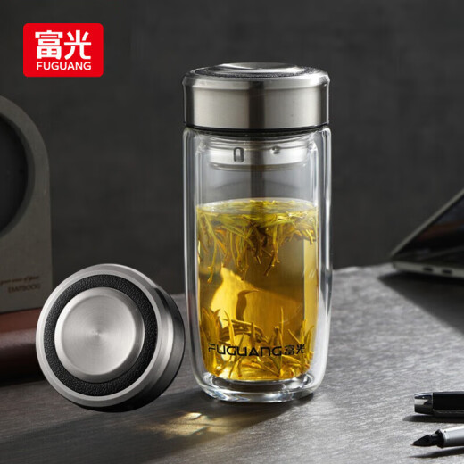 Fuguang glass double-layered tea-separating cup large-capacity straight cup tea-water separation portable car-mounted tea cup for men