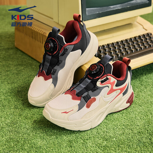 Hongxing Erke (ERKE) children's shoes, boys' and girls' sports shoes, children's medium and large children's knob buckle casual shoes, warm linen/black 37