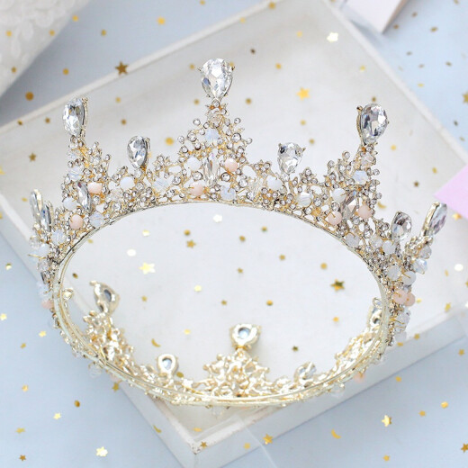 Golden crown tiara bridal wedding gauze accessories crown female 18th birthday crown hair accessories