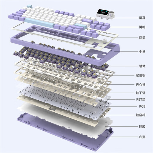 黑爵（AJAZZ）AK870三模客制化机械键盘 全键热插拔 Gasket结构RGB 原厂PBT三拼键帽 MOA紫白蓝 美拉德轴