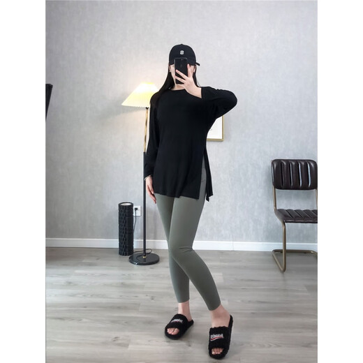 KEJIMITAO large size fat mm thin thread drape slimming hip hooded slit yoga running Pilates aerobics long-sleeved top black 3XL (170-190 card size choose small)